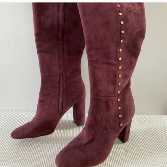 Ralph Lauren Suede Tall Boots Burgundy Atherton - Picture 7 of 7